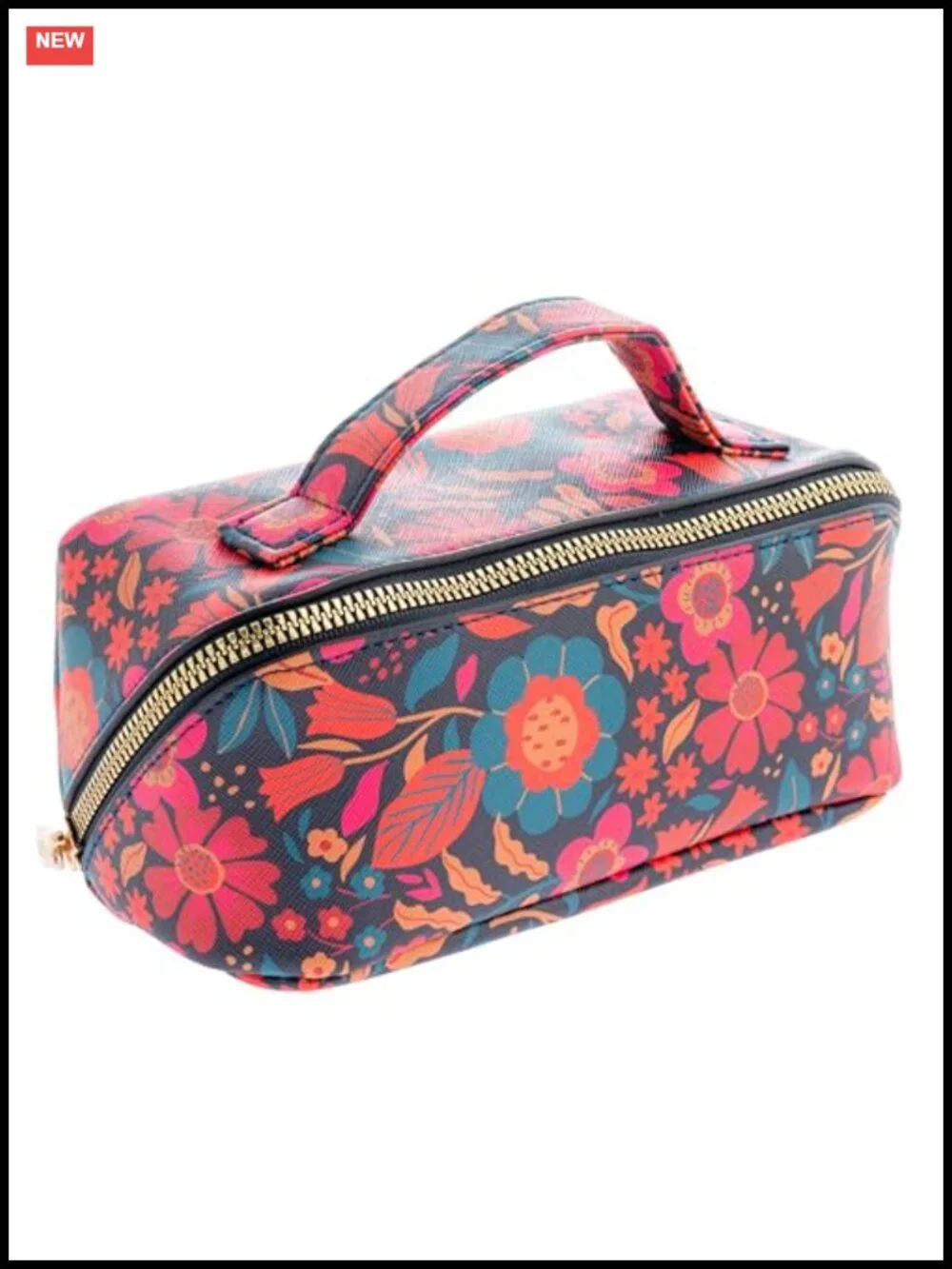 Vegan Leather Zip Cosmetic Bag with Interior Pockets